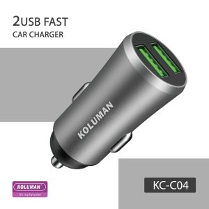شارژر فندکی کلومن مدل KC - C04 به همراه کابل MICROUSB خاکستری گارانتی 12 ماهه تکنوپاز